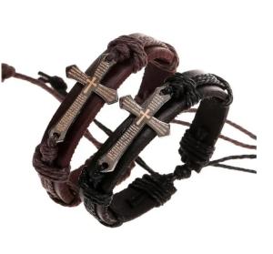 Vintage Crucifix Cowhide Bracelet for Teenage Boys and Girls Street Style Wrist Jewelry Decoration Accessories
