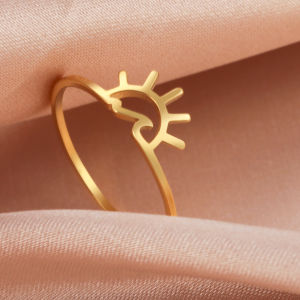 Simple Wave Sun Ring Stainless Steel Sun Sea Light Luxury Fashion Style Elegant Finger Charm Jewelry Party Gift