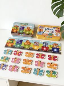 Educational Puzzle Train Toy Carton Animal Alphabet Learning For Kids Tin Box