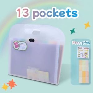 Long Folder File Organizer Expanding File Folder Document Organizer 13 Pockets Rainbow Inner Pages 38x34x3.5cm