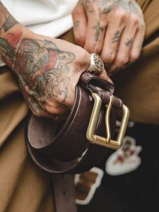 MADEN | Vintage Full Grain Leather Belt for Men Single Prong Brass Buckle