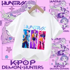 Bandai | Childrens KPOP Demon Hunters movie crewneck cartoon girls and boys T-shirt casual print baby fashion clothing for summer