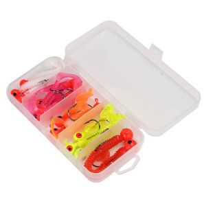 18pcs Mixed Weight Soft Lure Kit 3.5g-10g with 3D Eye Jig Heads Hooks for Offset Worm Bass Sea Carp Trout Saltwater Bait Set