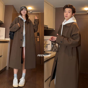 Vintage Brown Thickened Mens Autumn Spring Coat Over-Knee Lengthened Casual Style Standard Fit Polyester Fiber Windbreaker