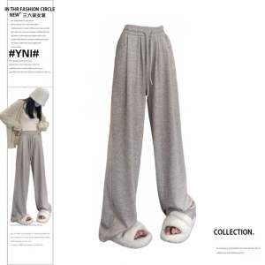 Quần Nỉ Màu Mì Lưng Cao Cho Nữ Quần Thể Thao Thường Ngày Dáng Rộng Thoải Mái Cạp Cao Mùa Xuân Thu Quần Ống Rộng