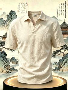 Breathable Tencel Linen Blend Polo Shirt For Men