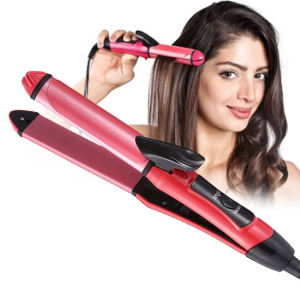 Catokan Rambut 2In1 Lurus + Keriting Nova NHC 2009 / NOVA-2009 Catok Perulus Rambut Salon Smoothing - Pink
