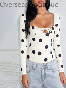 เสื้อเชิ้ตแขนยาวผู้หญิง กระโปรงสั้น ลายจุด รัดเอว ผูกโบว์ แฟชั่นสตรีท ฤดูใบไม้ร่วง 2016 ผ้าฝ้ายผสมโพลีเอสเตอร์