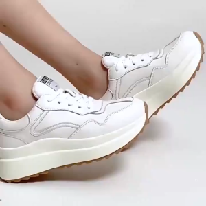 Solezy Womens fashionable style white thick-soled Korean-style low-top waterproof sports shoes(Add One Size)  height Increasing Shoes