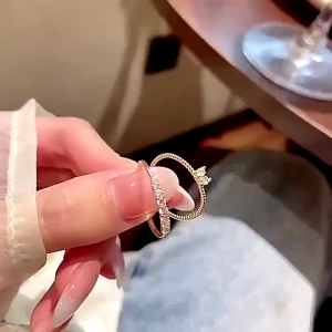 2pcs Gold Couple Ring Love Heart Zircon Ring Versatile Love Ring Adjustable Ring Promise Love Gift