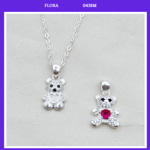 FLORA 0438M - [Có bán lẻ] Dây chuyền bạc ta hình gấu dành cho bé gái
