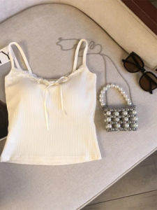 Áo Vest Dây Ngắn Pure Desire Lace Trim Có Đệm Ngực Cho Nữ Mùa Hè Đa Năng Dopamine Áo Phông Ngắn Thời Trang Mặc Trên Lưng