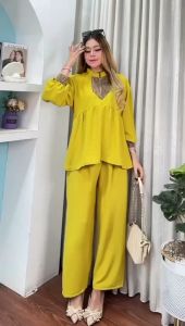 Setelan Renda Sultan Mewah Wanita Kekinian Crinkle Airflow One Set Tunik Wanita Renda Sultan Terbaru