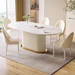 Modern Minimalist Luxury Cream Rock Table Chair Set Home Small Apartment Island White Western Dining Table Dinner Table