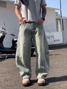 Oversized Baggy Mens Jeans Nostalgic Splicing Y2K Denim Pants 2025 Autumn New Fashion Wide leg Hip Hop Trousers Streetwear