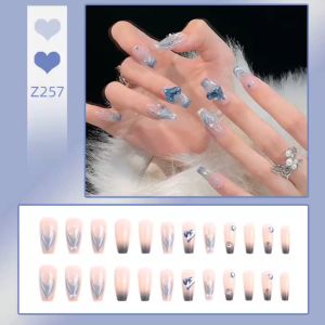 DD257 การออกแบบใหม่ เล็บปลอม ประดับเพชร เล็บปลอมเจลแท้ เล็บปลอมสำเร็จ การออกแบบกันน้ำ กล่องละ 24 ชิ้น