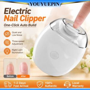 YOUYUEPIN Portable Electric Nail Clipper 2in1 for Baby & Adult Rechargeable Type-C Automatic Grinder Trimmer w/LED Lighting Quiet Mini Manicure Tools