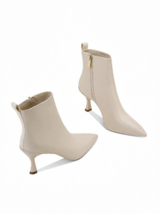 JESSICA SOPHIA | French Style Ankle White Goat Leather Boot