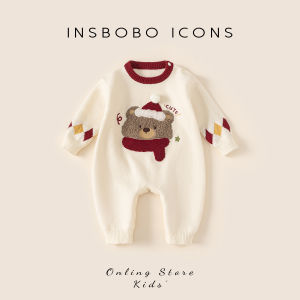 insbobo | Jumpsuit Trang Trọng Mùa Đông Màu Đỏ Cho Bé Trai Sinh Nhật 1 Tuổi & Đầy Tháng