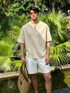 OUMULONG | Comfortable Breathable Henley Linen T-shirt