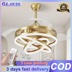 GEJIESE 42inch golden ceiling fan with lights modern design hidden fan blades tricolor dimmimng 6 speed wind ceiling fan with led lights and remote for living room bedroom dinning room