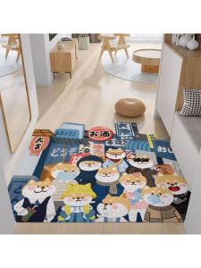 Adorable Cartoon Shiba Inu Anti-Slip Door Mat Large Entrance Carpet Home Entrance Rug Foot Pad Modern Simple Style Machine Knitted