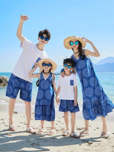 Family Matching Summer Beach Vacation Outfit Mother Daughter Son Father And Child Dress Set Photography Casual Polyester Fiber