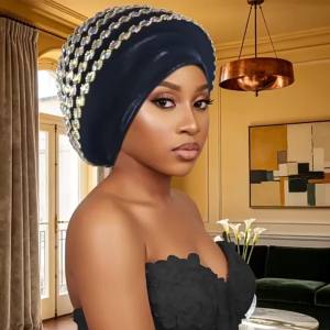 Khăn Turban Đội Đầu Đính Đá Pha Lê Sang Trọng Kiểu Châu Phi Dành Cho Nữ Dùng Trong Đám Cưới Nigeria Chất Liệu Polyester