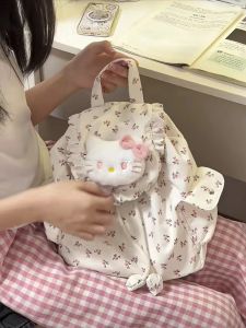 กระเป๋าเป้สะพายหลังผ้าใบลายดอกไม้สไตล์หวานสำหรับเด็กผู้หญิง กระเป๋าสะพายไหล่แบบพกพาสำหรับเดินทาง กระเป๋าเป้สะพายหลังสำหรับนักเรียน