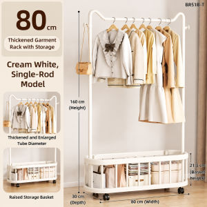 Nordic clothes rack hanger with wheels and basket for home organizer multi-functional storage rack