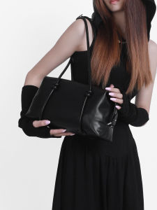 Qinyin Original Large Capacity Cowhide Tote Bag Womens Commuter Bag Shoulder Bag Vintage Style Soft Leather Handbag