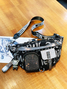 Fashionable Sequin Embellished Diamond Womens Crossbody Saddle Bag 2023 New Popular Handbag Soft PU Leather Zipper Closure