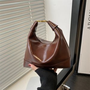 Vintage Brown Dumpling Shaped Shoulder Bag for Women 2024 New Autumn Winter Crossbody Bag Soft PU Leather Handbag