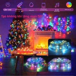 Đèn LED Chạy Bằng Nguồn USB Dây Đèn LED Trang Trí Rèm Cửa Có Thể Điều Khiển Được Đèn Trang Trí Phòng Ngủ Sinh Nhật Xmas Trang Trí Tiệc Ngày Lễ