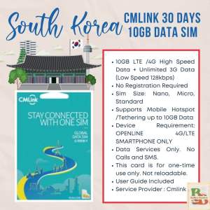 South Korea Travel Data Simcard 30days 10GB