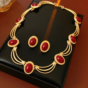 Mediaeval Multi-layer Oval Acrylic Chokers Necklaces for Women Vintage Palace Style Stud Earrings Charms Banquet Jewelry Gift K1