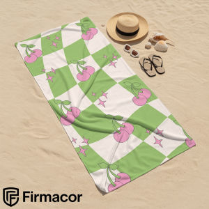 Green Cherry Checkerboard Cartoon Anime Beach Towel Microfiber Quick Dry Super Absorbent Soft Bath Towel for Kids Adults Travel