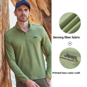 Jeep | Jeep Long Sleeve T-Shirt Mens Fashionable Stand Collar Half Zip Warm Velvet Top Skin-friendly Winter Spring Autumn Top