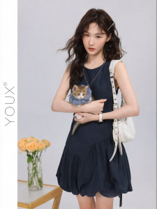 YOUXIANG | Chân Váy Ngắn Không Tay Cao Waist Phong Cách Pháp