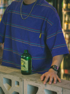 เสื้อยืดแขนสั้นแบบหลวมๆ สไตล์ย้อนยุค DAKYAM สำหรับผู้ชาย ทรงหลวมๆ ลายทาง สีสันสดใส เหมาะกับฤดูร้อน