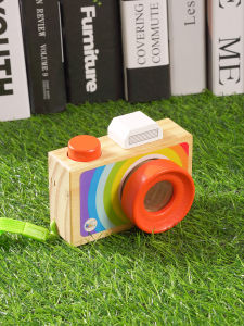 กล้องเล่นของเล่นสำหรับเด็กแบบไม้ กล้องมุมมองชั้นนำของเด็กผู้หญิง กล้องเล่นแบบสมจริง ตกแต่งบ้าน วัสดุไม้ กล้องเล่นแบบสมจริง