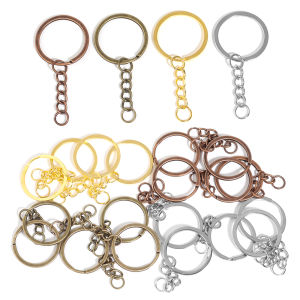 5-20pcs/lot 28mm Gold Long Round Split Keyrings Keychain with Short Chain Key Rings Supplies For DIY Jewelry Making Wholesale