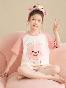 MiiOW | Cat Person 2025 New Summer Pajamas Set For Girls Pure Cotton Thin Short Sleeve Princess Style Childrens Home Clothes