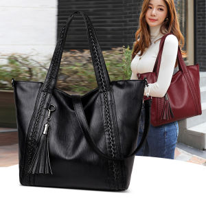 Large Capacity Soft Leather Tote Bag Womens Crossbody Fashionable Handbag Shoulder Bag Casual Pure Color Zipper Closure