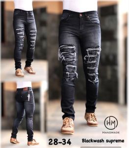 Celana Jeans Bikers Sobek Ripped Pria Panjang Stretch Melar Denim Size 28-34