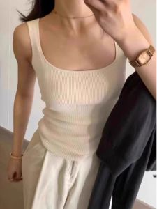 Áo Len Dệt Kim Cổ Vuông Phong Cách Mỹ Cổ Điển Không Tay Mùa Hè Cho Nữ Áo Khoác Ngoài Bằng Lụa Băng Áo Lót Dây Đeo Nhỏ Gợi Cảm Áo Thun