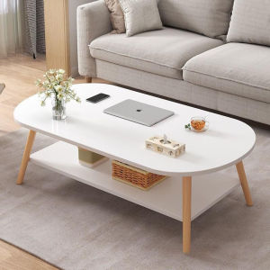 Simple Solid Wood Leg Living Room Table with Double-layer  Wide Desktop  Stable Load-bearing