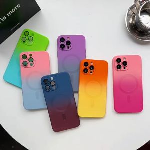 TJD With Lens Films MagSafe Gradient Liquid Silicone Soft Phone Case For iPhone 15 14 Pro Max Plus 13 12 11 Pro Max Wireless Charging Phone Casing Shockproof Phone Cover With Full Cover Lens Camera Protection Hot Sale
