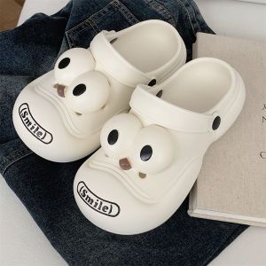Couples Hole Hole Shoes Cute Big Eyes Slip-On Anti-Slip Sandals Mens Womens Summer Outdoor Wear Low Heel Flat Bottom EVA