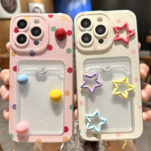 Apple 16Pro Phone Case Female Style Card Slot Hanging Rope 3D Star XR Slot Compatible with iPhone 15 pro Max 13 Female X